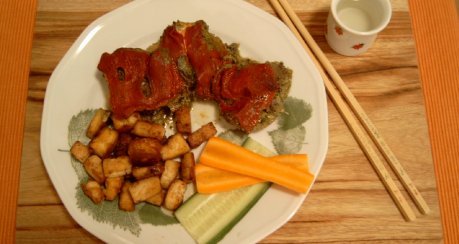 fish'n'herbs in the (mush-)room [Champignons mit Lachs, Sauerampfer & geröstetem Tofu]