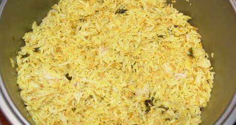 Garnelen-Lachshappen mit Kräuter-Reis & Sauce