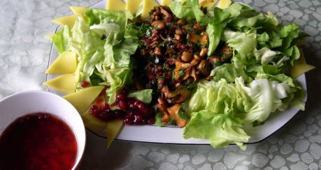 Pfifferling-Blattsalat mit Beerendressing