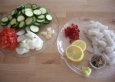 Wildreis-Mix mit Zucchini-Kokosgemüse und scharfen Calmarringen