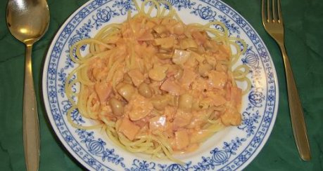 Spagetti mit Tomaten-Schinken-Sahnesoße