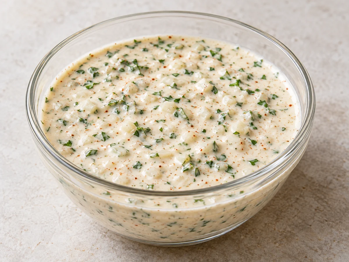 KI-generiertes Servierbeispiel: Servierbeispiel: Salatdressing