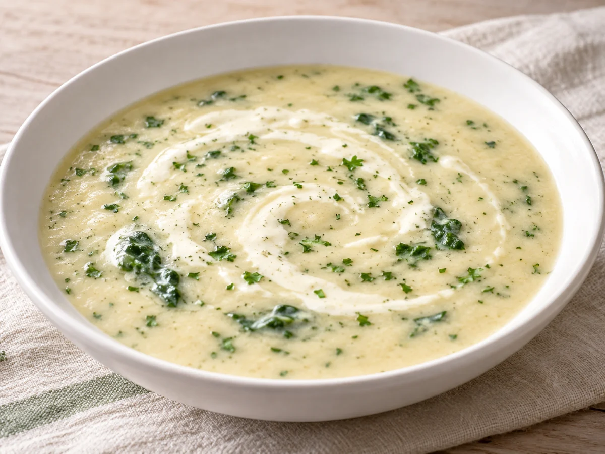KI-generiertes Servierbeispiel: KI-Illustration: Alfons Schuhbeck's Petersilienwurzelsuppe
